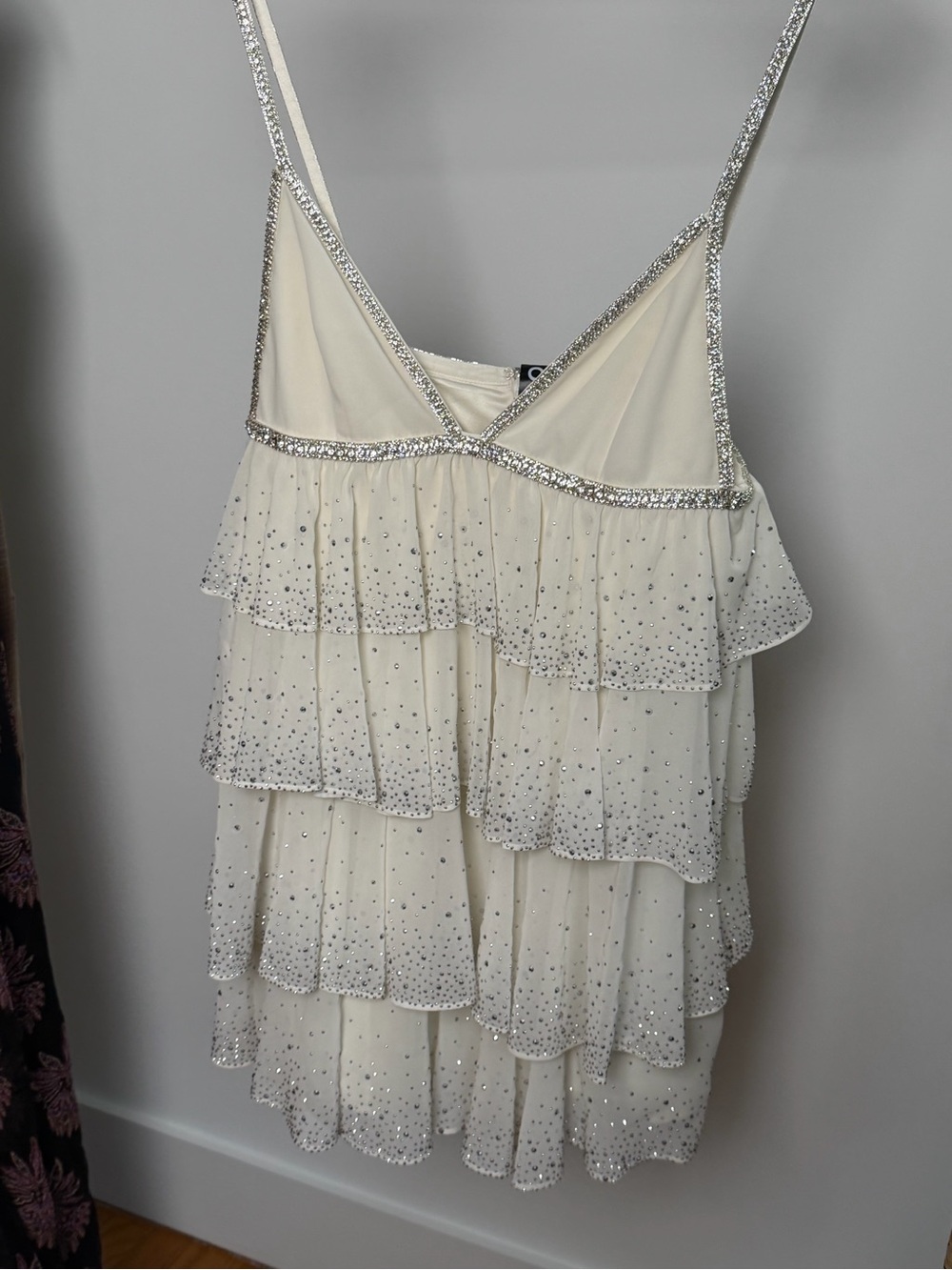 Retrofete Ivory Tiered Sequin Mini Dress